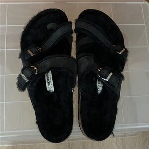 Birkenstock Black Furry Sandals